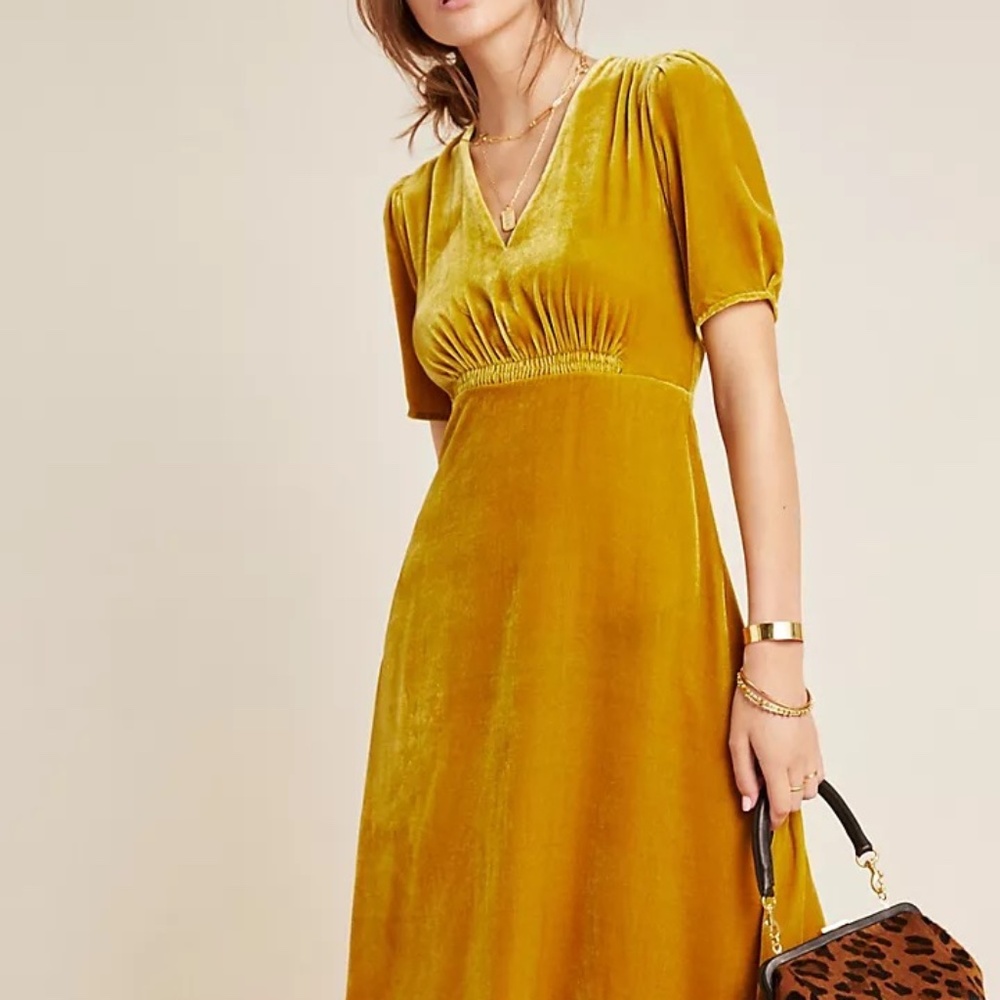 Kachal x Anthropologie Gold Velvet Dress